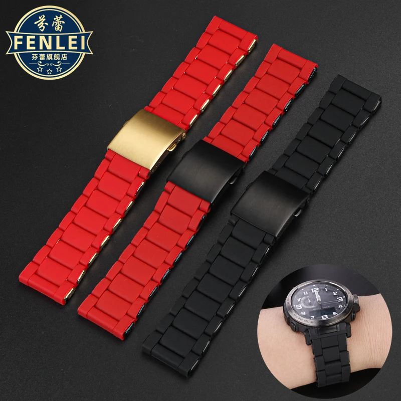 حزام ساعة من السيليكون المطاطي لكاسيو ، حزام من الفولاذ المقاوم للصدأ ، سوار ، ديزل ، DZ7370 ، DZ7396 ، DZ428 ، 24 ، 26 ، 28