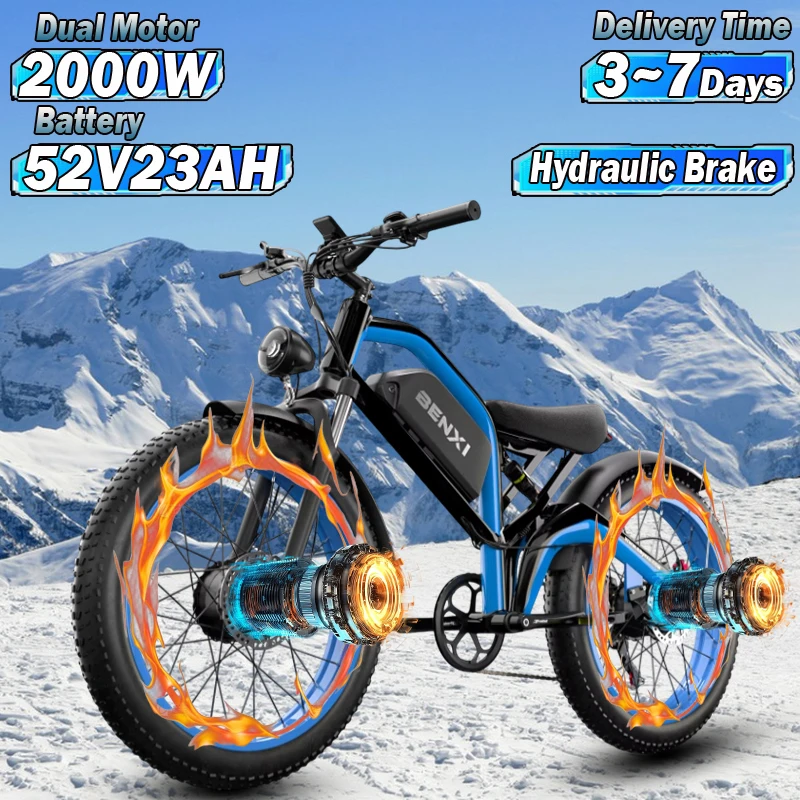 Electric Bicycle 2000W Powerful Motor 52V23AH Lithium Battery Motorcycle E-bike Snow 26*4.0 inch Fat Tire Aldult Electric Bike