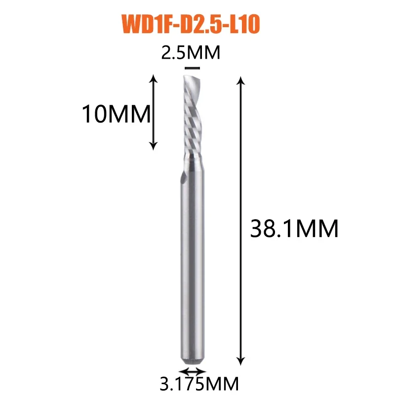 1 st AAAAA Enkele Fluit Spiraalfrees 3.175 Schacht Spiraal Aluminium Frees 3D Graveren Carving Bit voor Houtbewerking Down Cut