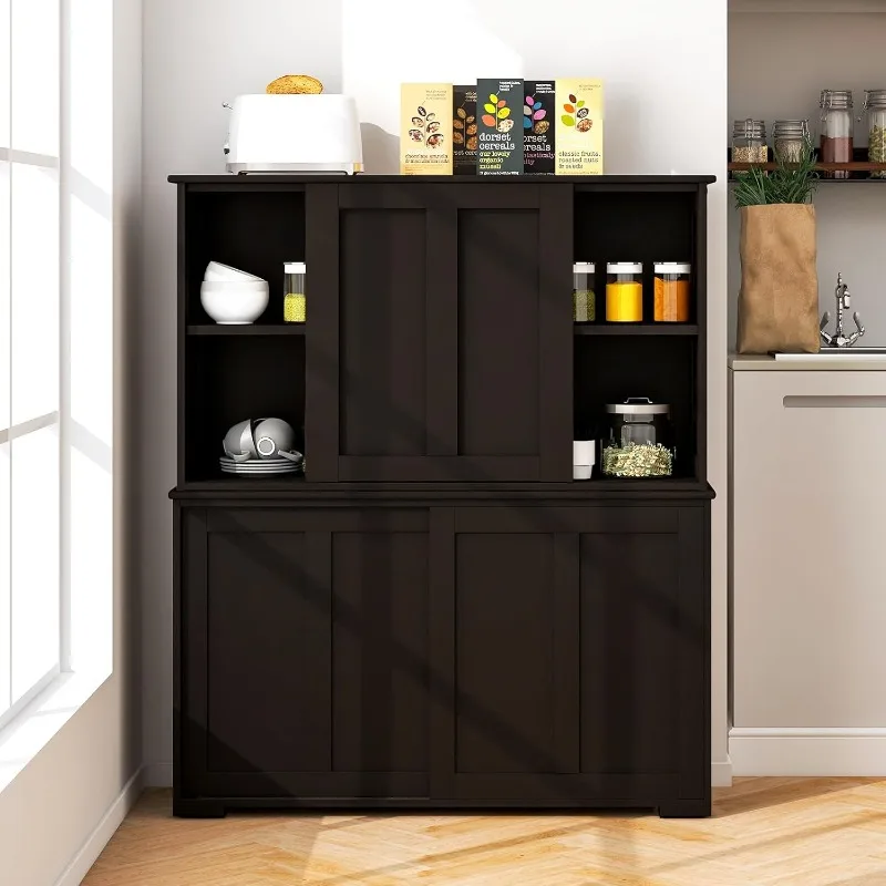 

Шкаф-буфет, деревянный шкаф Credenza для хранения вещей с регулируемой полкой и 2 раздвижными дверцами, штабелируемый шкаф для кофе-бара C