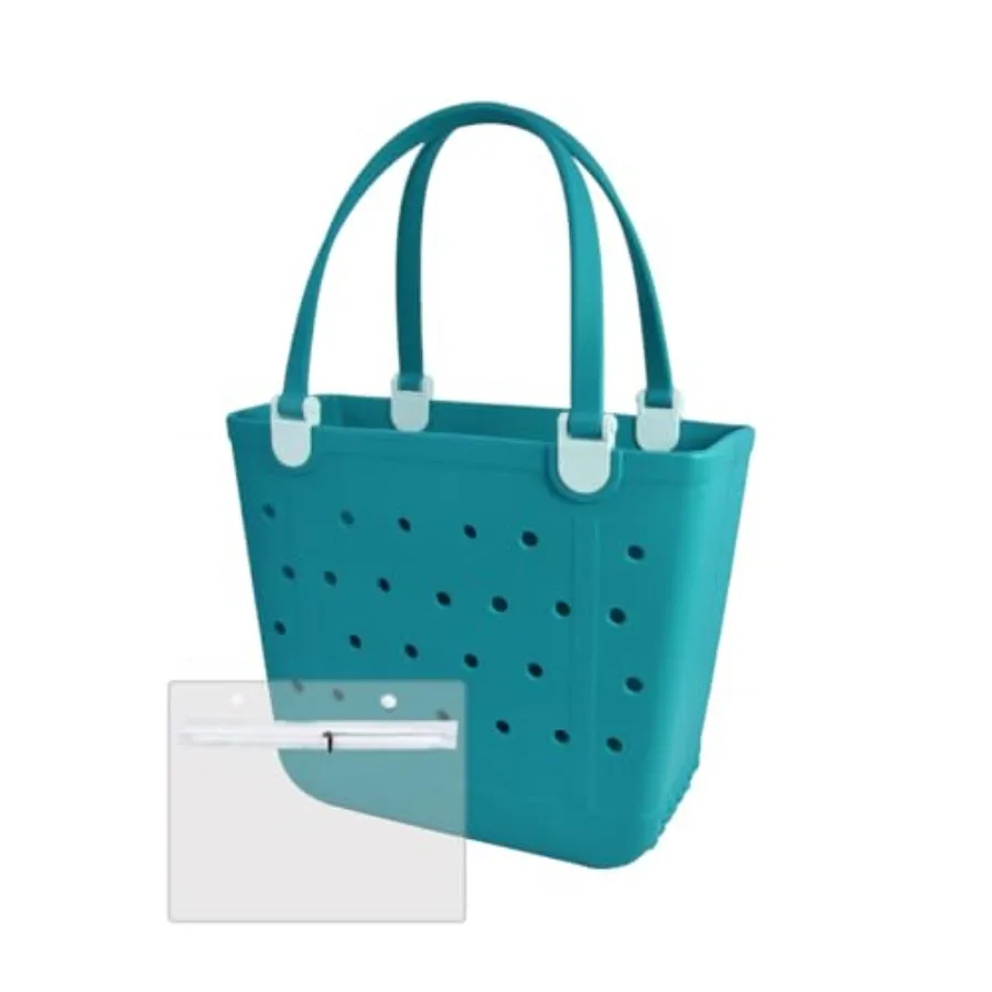 Medium Rubber Beach Bag, Waterproof Tote Bags Washable Sand-proof Travel Hand Bags for Pool Boat Work Sports