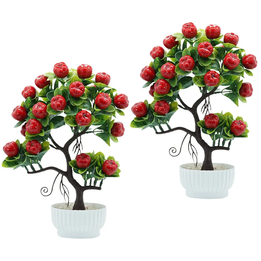 

2 Pcs Simulation Bonsai Artificial Plant Fake Tree Decor Indoor Bedroom Office Cafe Garden Long Lasting Stable PVC Foam Fruit