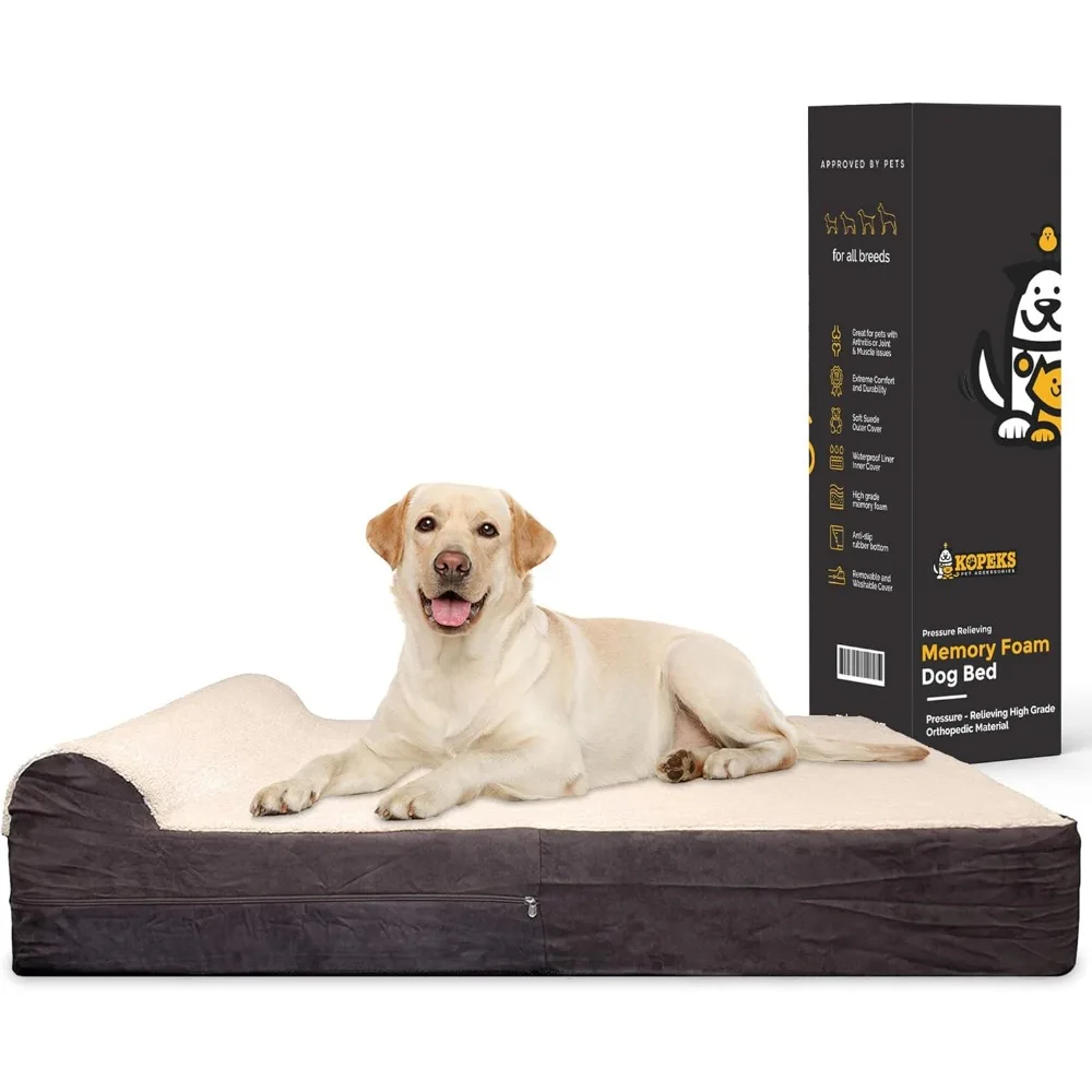 

Jumbo Orthopedic Dog Bed - 7-inch Thick Memory Foam Pet Bed with Pillow with Removable Cover & Free Waterproof Liner - for Larg