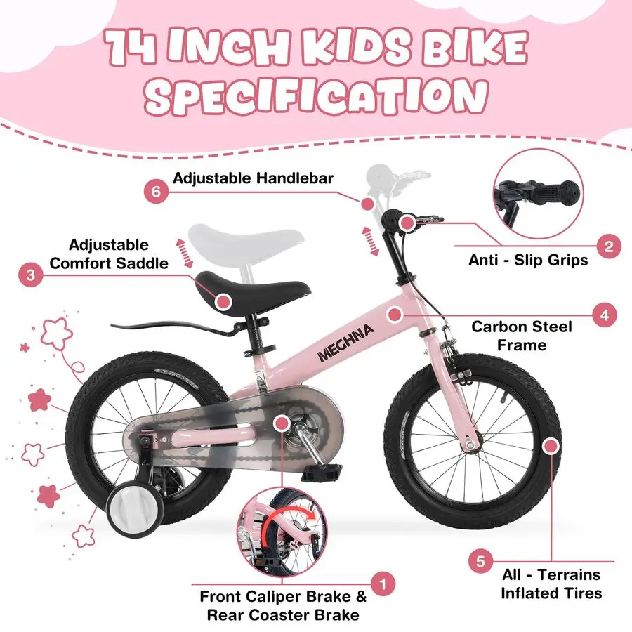 จักรยานทรงตัวสำหรับเด็กเล็ก 2 in 1 พร้อมล้อช่วยถอดได้ ขนาด 14 นิ้ว สำหรับเด็กอายุ 3-7 ปี พร้อมเบาะนั่งและแฮนด์จับปรับระดับได้