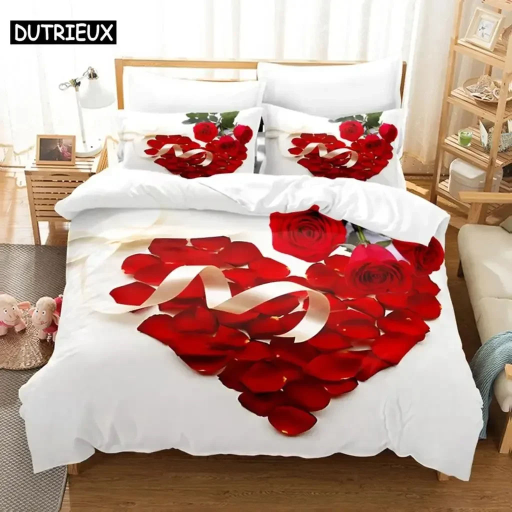 

Роскошный новый комплект постельного белья с 3D принтом красной розы, одинарный двойной комплект постельного белья Queen King Cal King Size