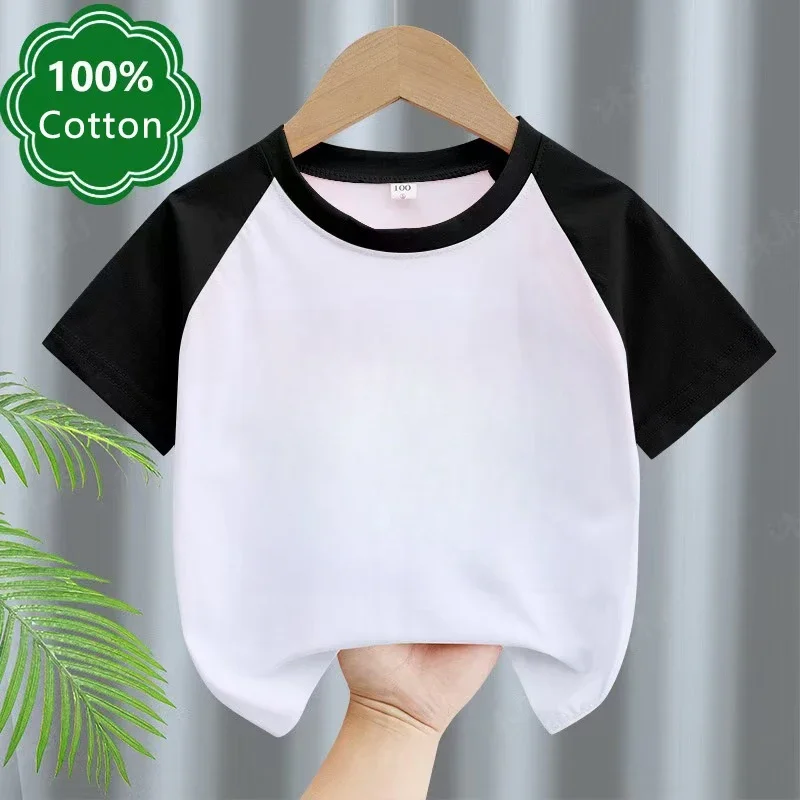 Summer Children T-shirts Solid Color Cotton Tees for Kids New Fashion Boys Girls Short Sleeve Top 2-14T Clothes Healthy T-shirts