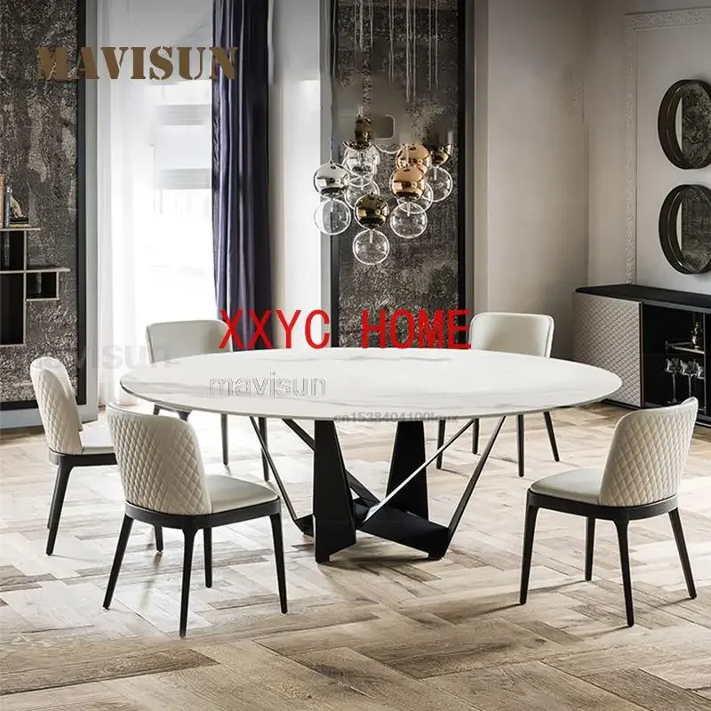 Italian Custom Rock Slab Dining Table And Chairs Modern Minimalist Hotel Restaurant Round Table Small Apartment Furniture