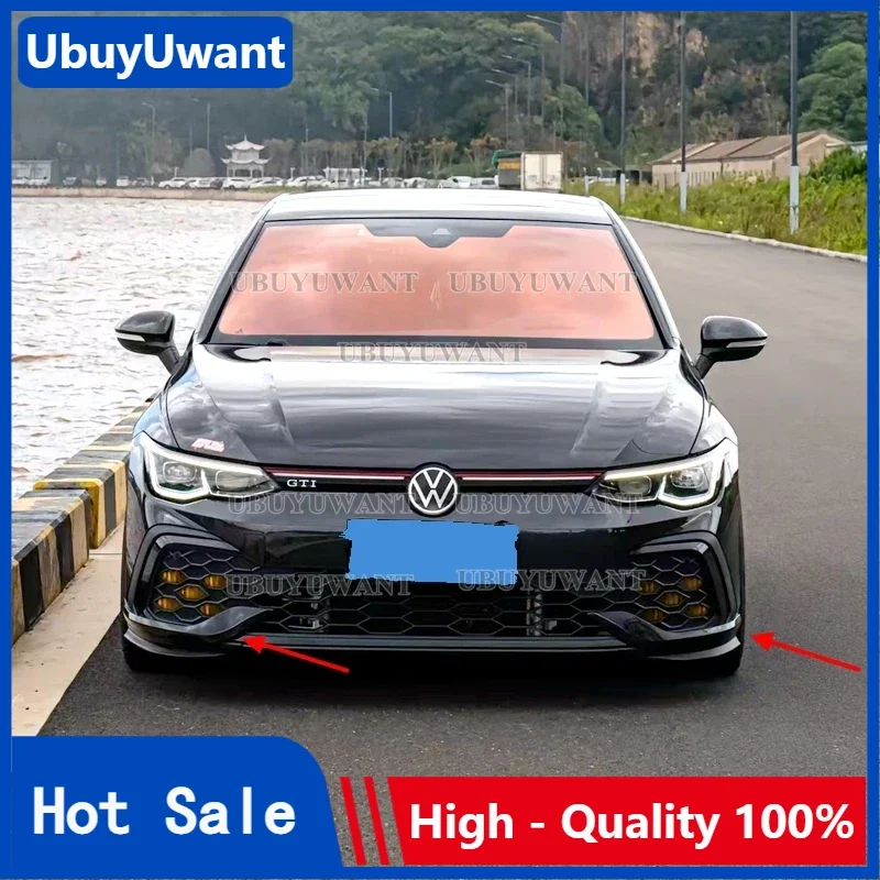 For VW Golf MK8 R-Line / GTI Car Bright Black Front Bumper Side Splitter Spoiler Trim Fog Light Canard 2020 2021 2022 2023 2024