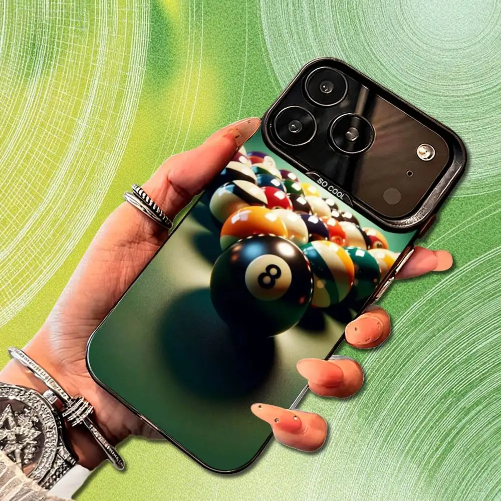 Billiards Ball Art Snooker Phone Case For iPhone 14,17,13,12,11,16,15,Mini,Pro,SE,XS,MAX,Black Matte Silicone Cover