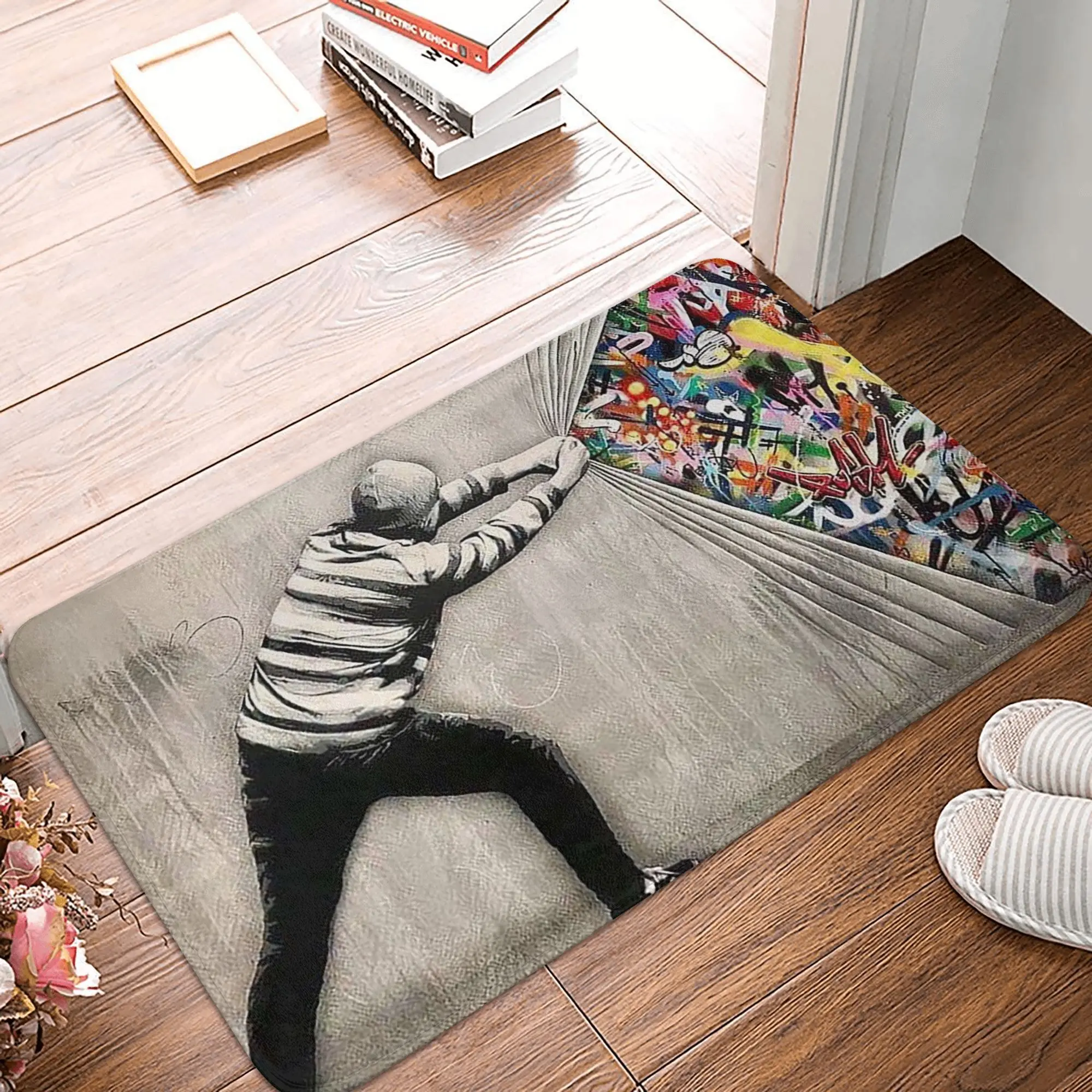 Case Banksy Uncovering Graffiti Non-slip Doormat Floor Mat Water oil proof Carpet Rug for Kitchen Entrance Home Footpad Mats