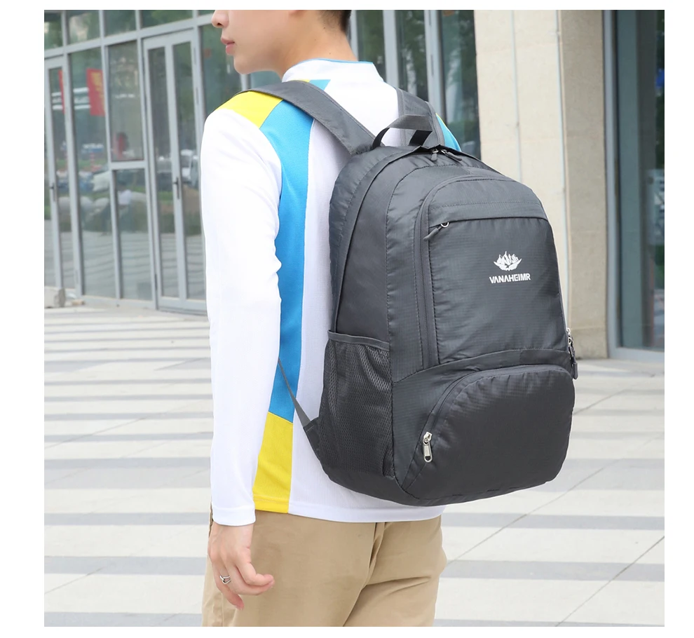 23l packbarer Rucksack faltbare ultraleichte Outdoor-Reisetasche großer zusammen klappbarer Rucksack Wander reise rucksack Bergsteiger-Tages rucksack Geringes Gewicht hohe Kapazität Wasserabweisendes Gewebe Top Punc – Detail 18