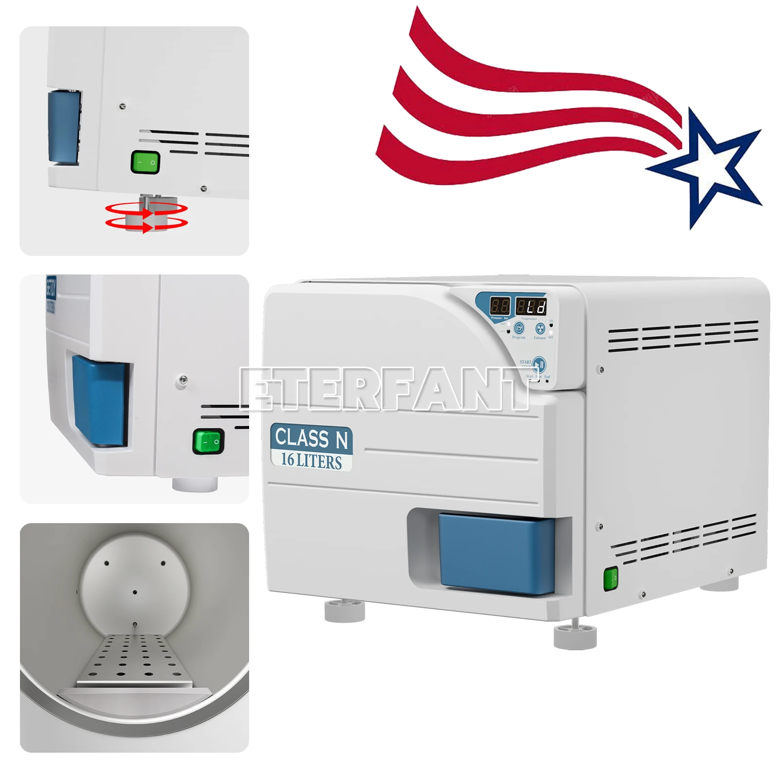 ETERFANT 16L Class N Dental Automatic Medical Autoclave Pressure Steam Sterilizer with Drying Function JCH-16 Lock System