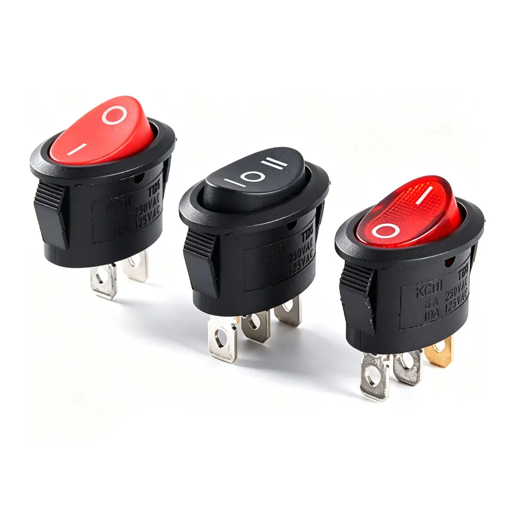5pcs KCD1 Oval Rocker Switch 3/2Pin 10A Power Switch 6A 250V 10A 125V ON-OFF-ON ON-OFF Boat Shape Switch Red Elliptical