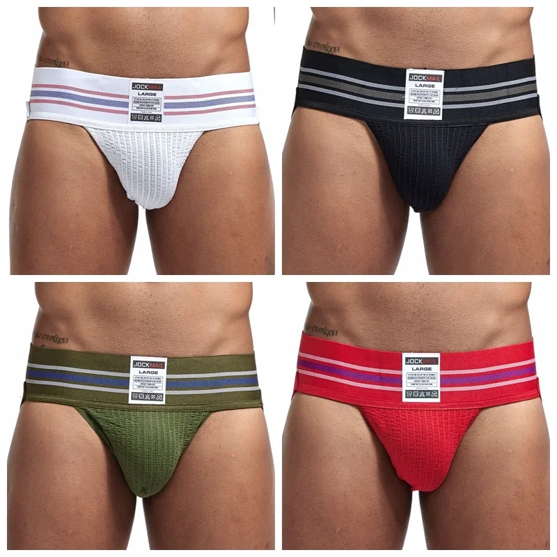 JOCKMAIL mężczyźni Jockstrap Cuecas Masculinas oddychająca siatka Low-Rise Spandex stringi i stringi bielizna męska figi