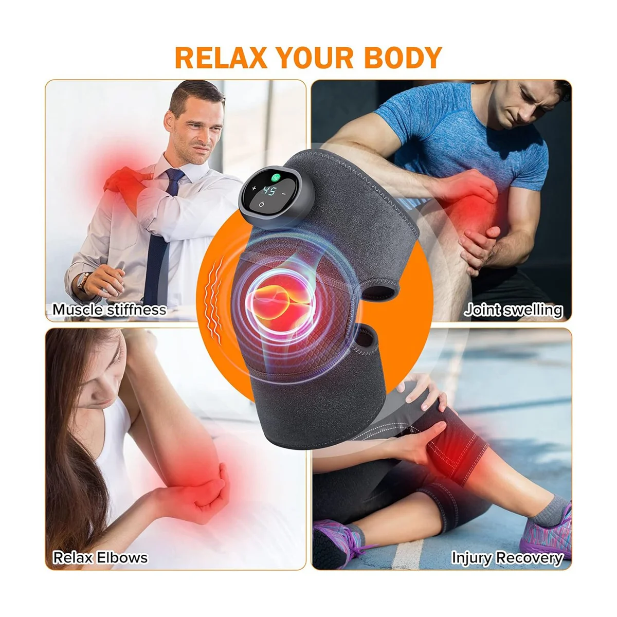 Heating Knee Massager, Knee Shoulder Elbow 3-In-1Heating Vibration Massager, Portable Compress Massager for Pain Relief