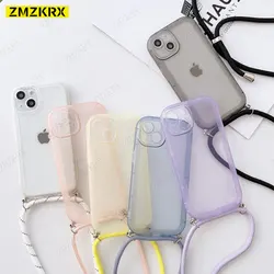 Crossbody Necklace Lanyard Clear Soft Case For iPhone 13 12 11 14 Pro XS Max X XR 7 8 Plus SE Candy Transparent Shockproof Cover