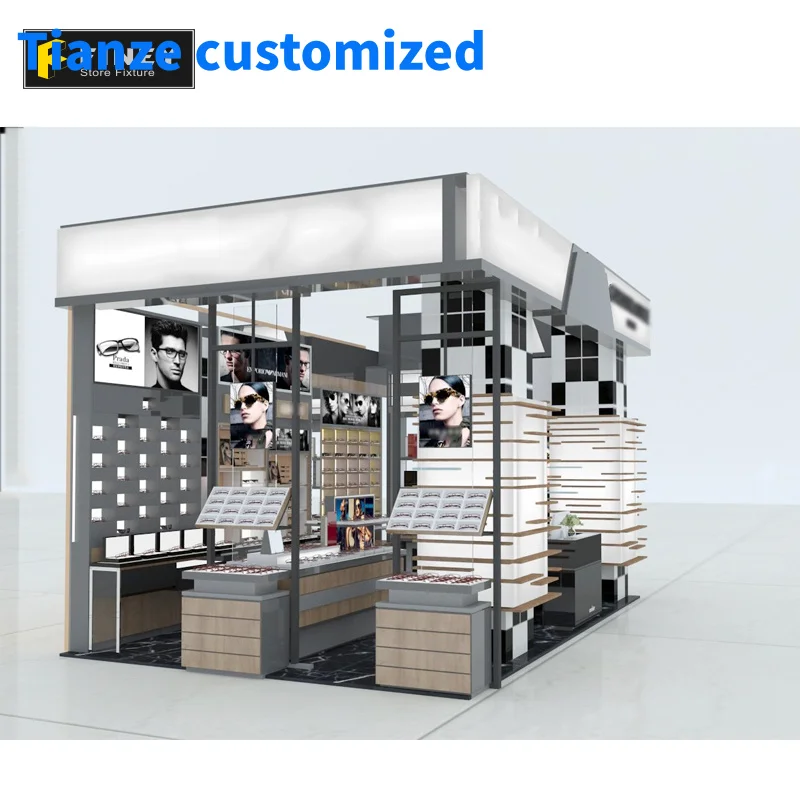 (Customized) Fashion Design Mall Wooden Sunglasses Kiosk Stand Showcase Display