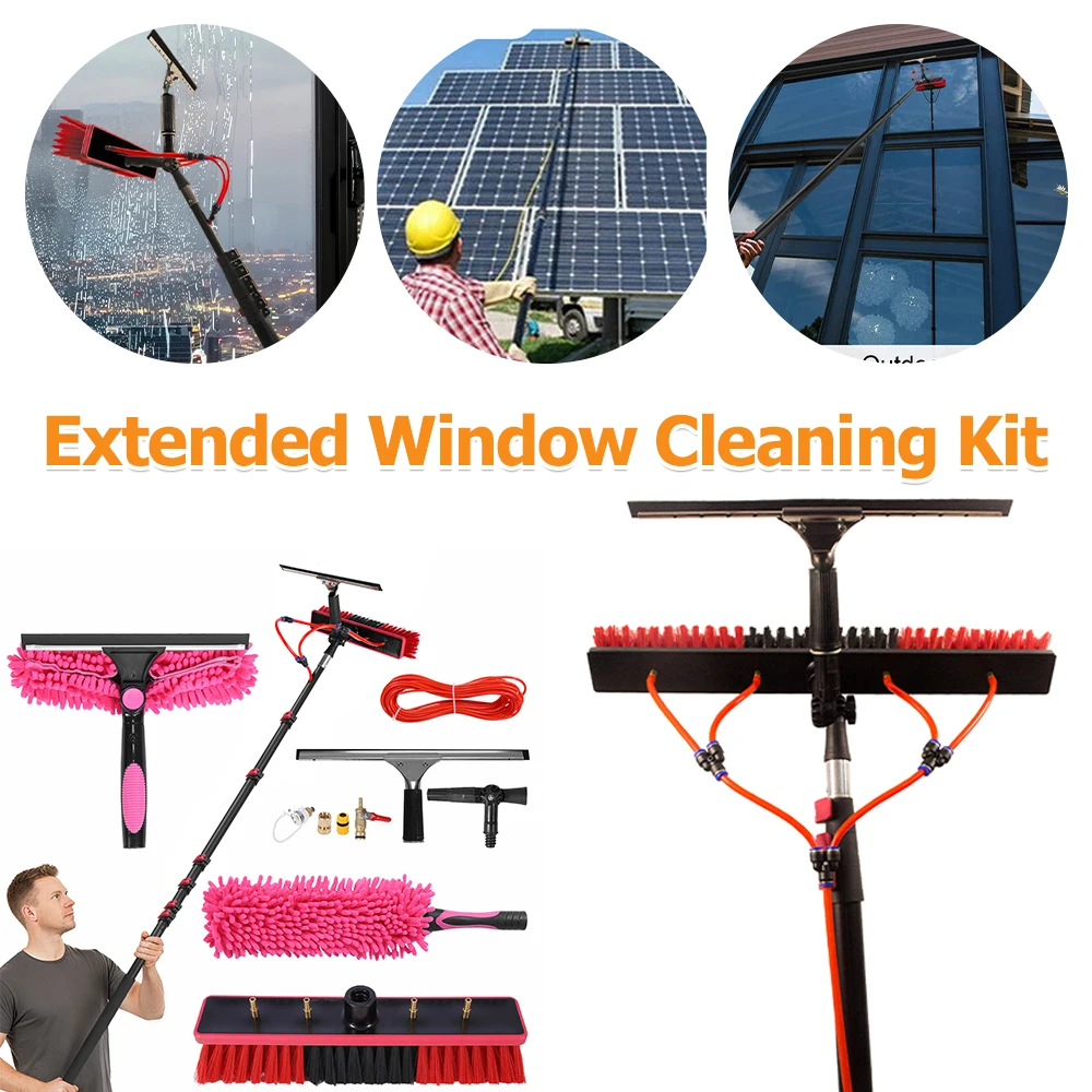 

Extendable Water Fed Brush Kit 11PCS Telescopic Pole Window Brush Set with Water Supply System for Solar Panel Glass Wall Clean
