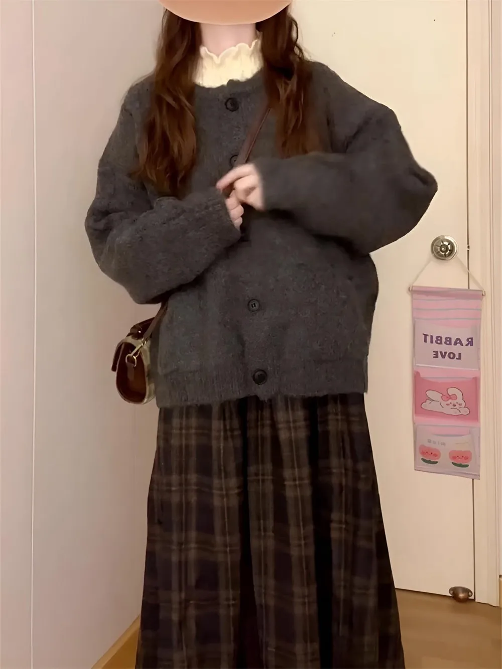 Trendy Plaid Dress Sweater Set Women's Autumn Winter 2026 New Small Size College Style Early Autumn Clothing Ensemble