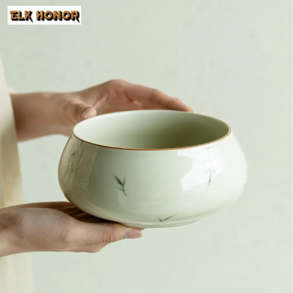 

1080ml Hand-painted Bamboo Tea Washing Household Ceramic Cup Storage Basin Jianshui Zen Writing-brush Washer Chaxi Ornaments