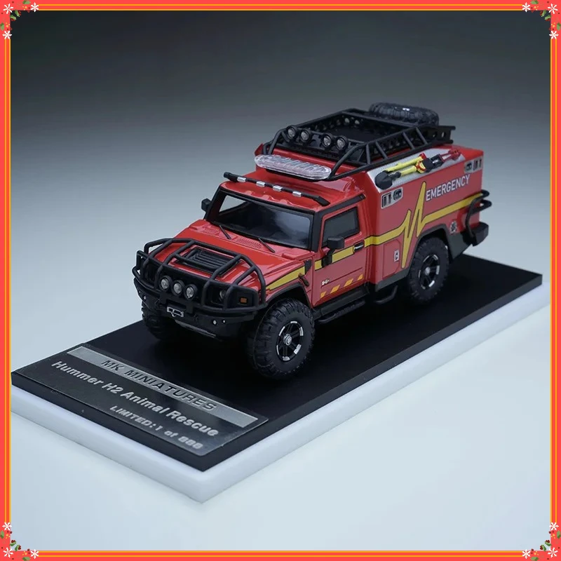 

Миниатюрная модель автомобиля MK Miniatures из литого сплава 1/64 Hummer H2 Rescue Vehicle, статическая декоративная коллекционная модель, подарок, игрушка