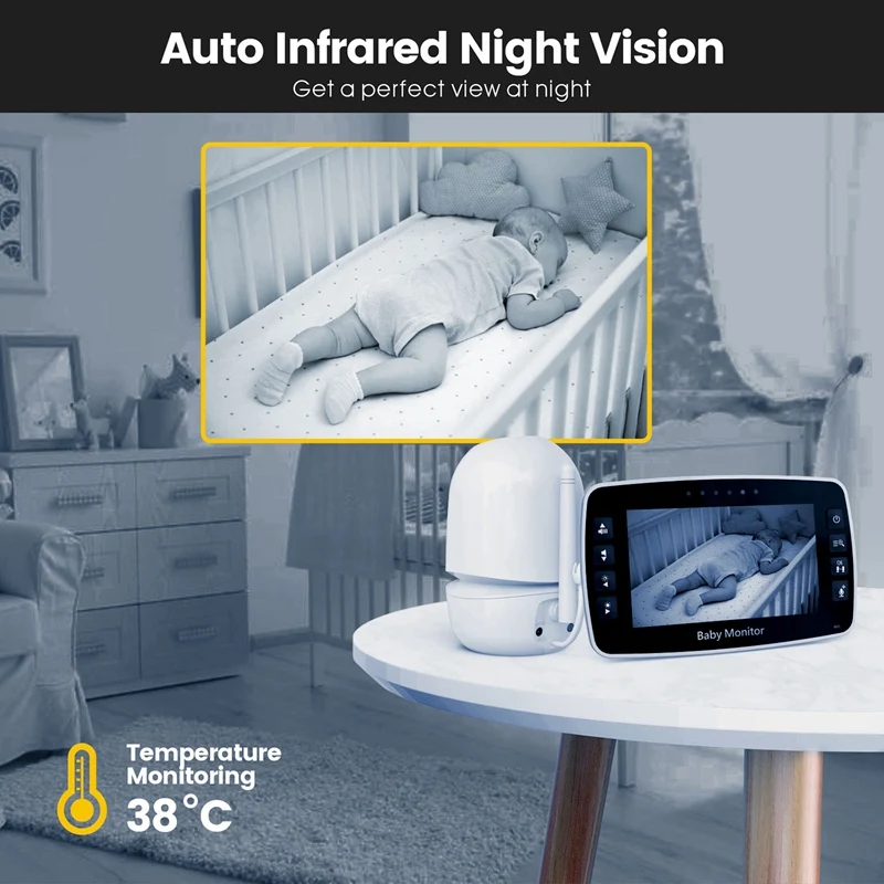 4.3Inch IPS Screen Wireless PTZ Intercom Baby Monitor Temperature Display Nanny Cam Long Distance Camera EU Plug