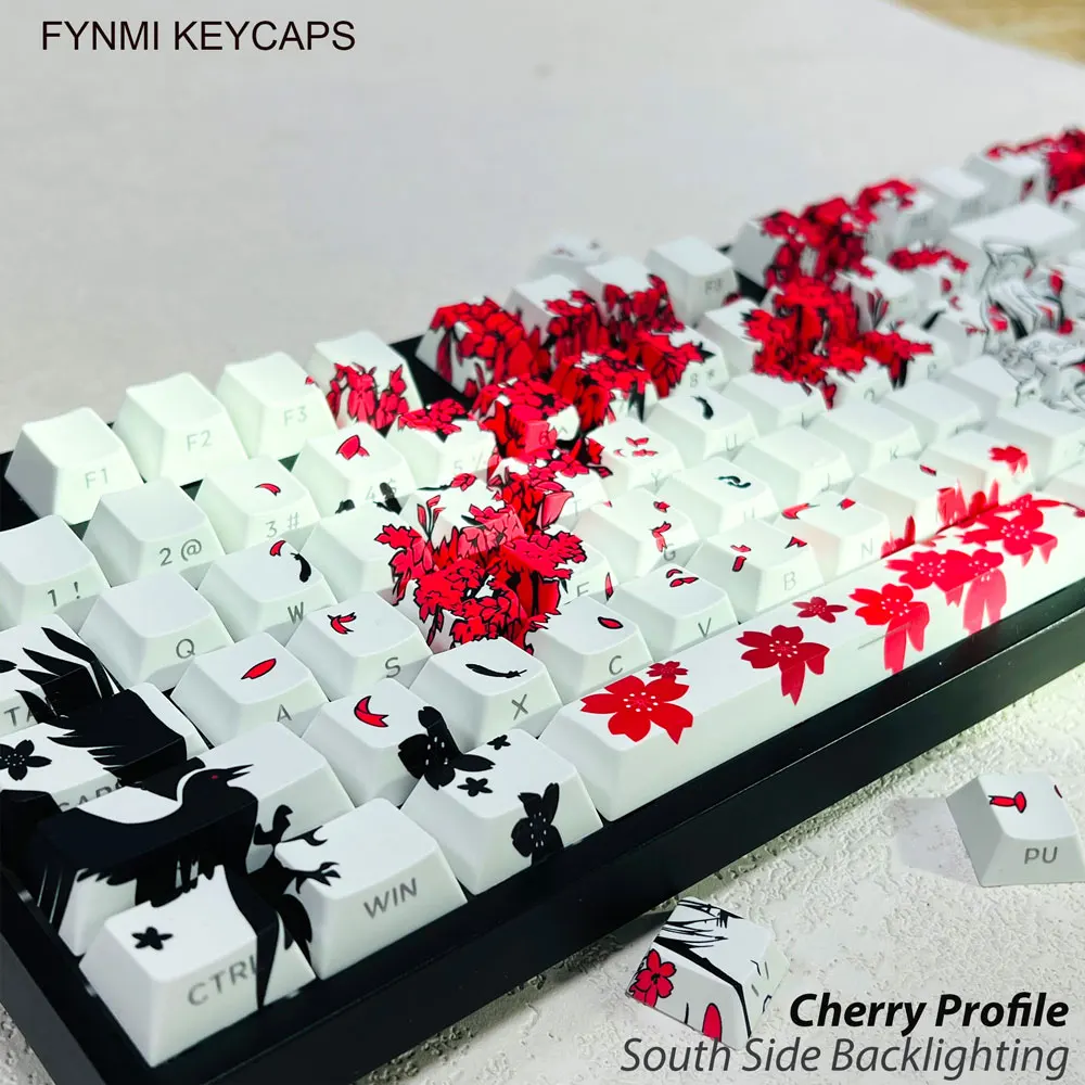 Raven Sakura ISO ANSI côté sud impression rétro-éclairage profil Cherry 131 touches PBT colorant Sublimation Keycaps pour Fynmi