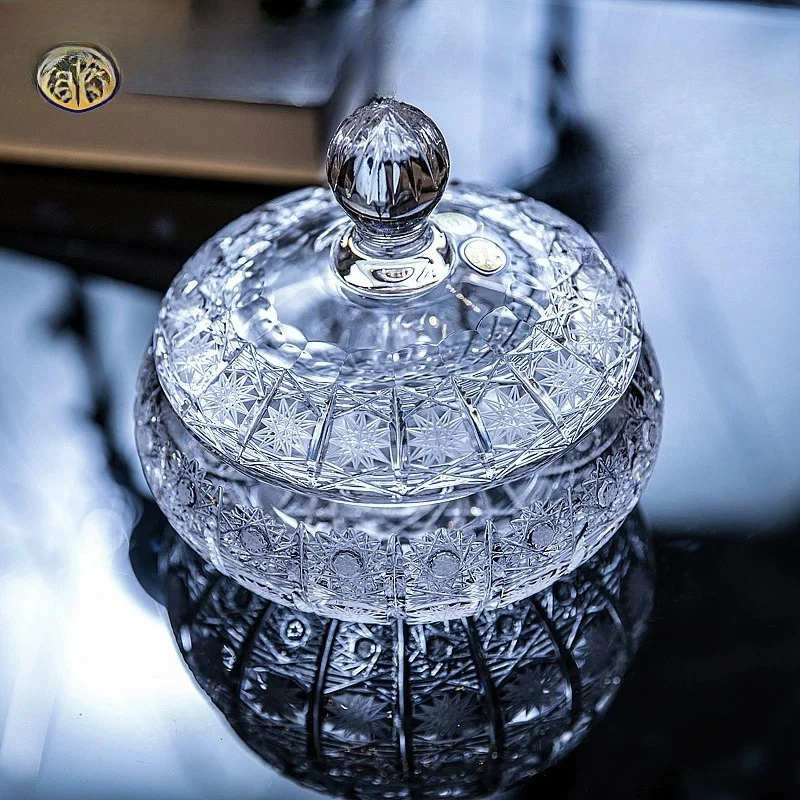 

Handmade car engraved crystal sugar jar candy jar dried fruit snack melon fruit storage jar