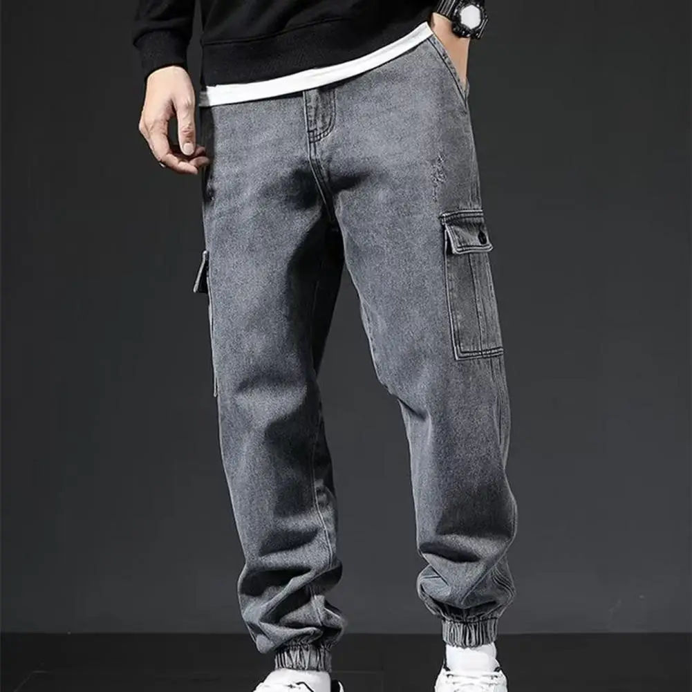 

Multi-pocket Pants Retro Streetwear Men's Cargo Pants with Ankle-banded Elastic Multi Pockets Plus Size Options for Comfortable