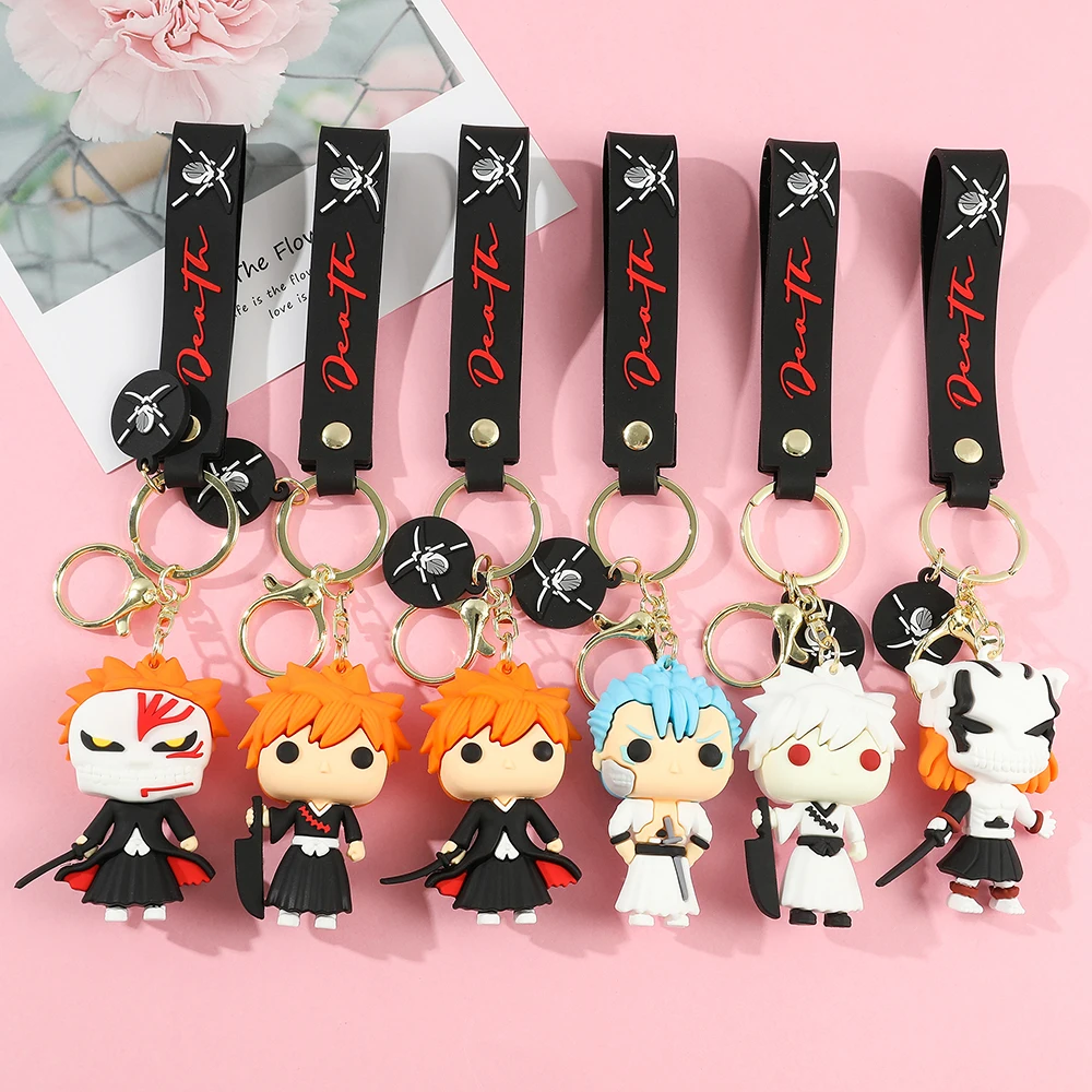 Anime giapponese BLEACH portachiavi in Silicone Cartoon Kurosaki Ichigo Cosplay portachiavi per uomo ciondolo auto Charms accessori regali