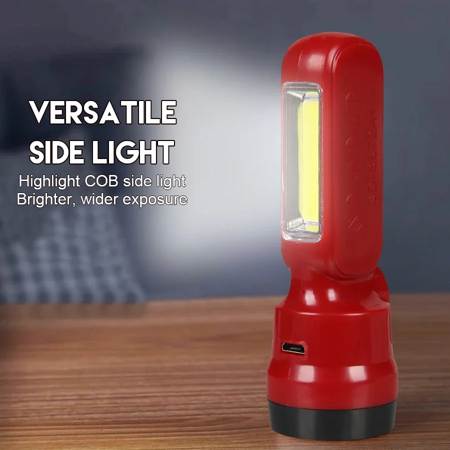 Mini LED Flashlight With COB Side Lights USB Rechargeable Torch Outdoor Portable Small Size Power Emergency Household Flashlight