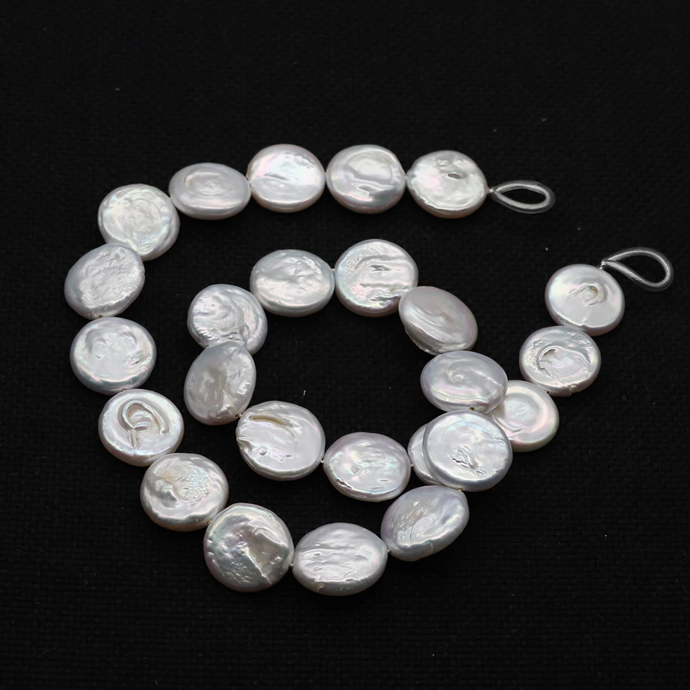 Natural Freshwater Pearl Baroque Coin Bead Flat Round Button Loose  Jewelry Making DIY Necklace Bracelet Earring Strand 15''