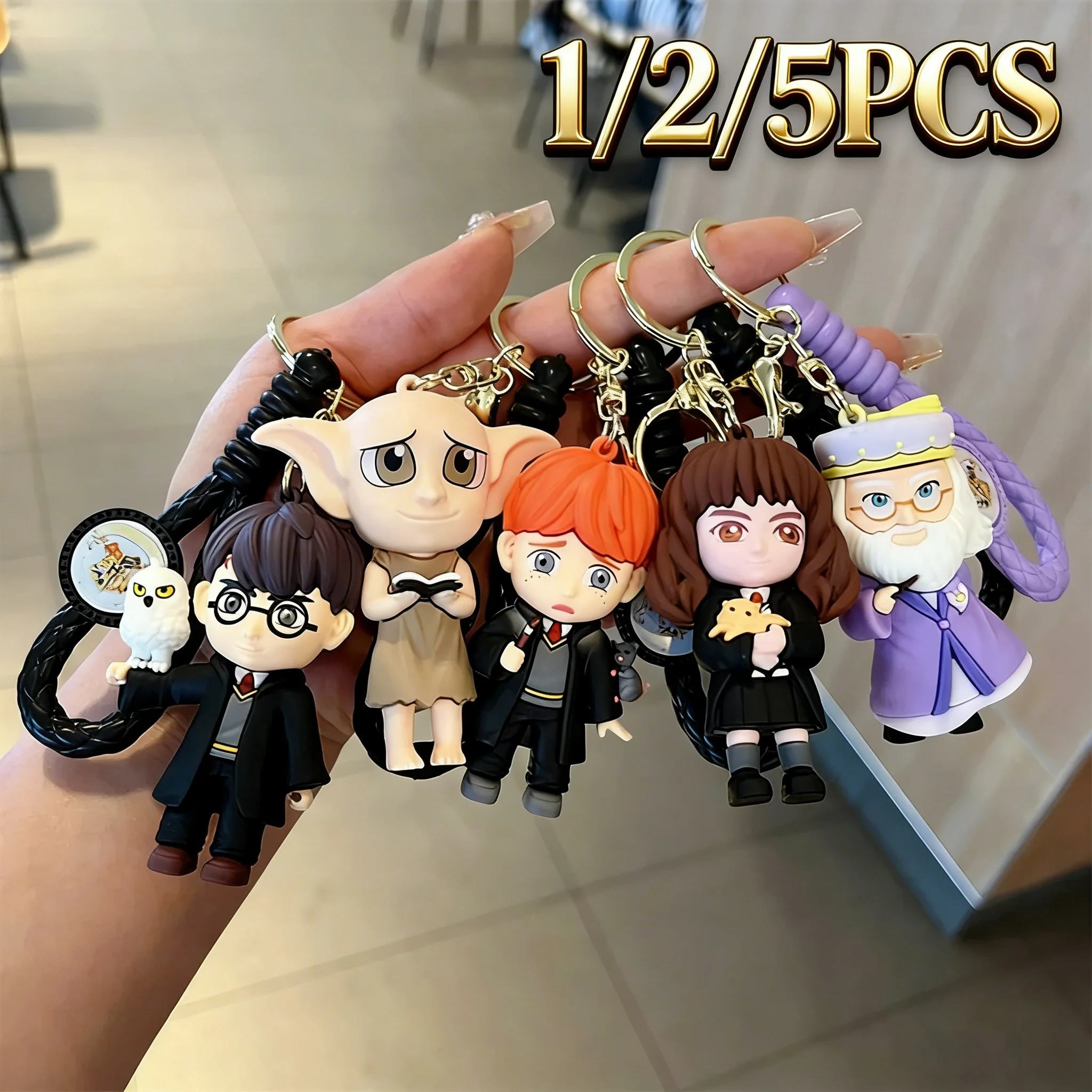 1/2/3/5PCS Llavero de Anime Harry Potter para Bolsos, Bonito Colgante de Muñeco Potter, Llavero de Coche para Parejas, Regalos de Cumpleaños para Fans 2026