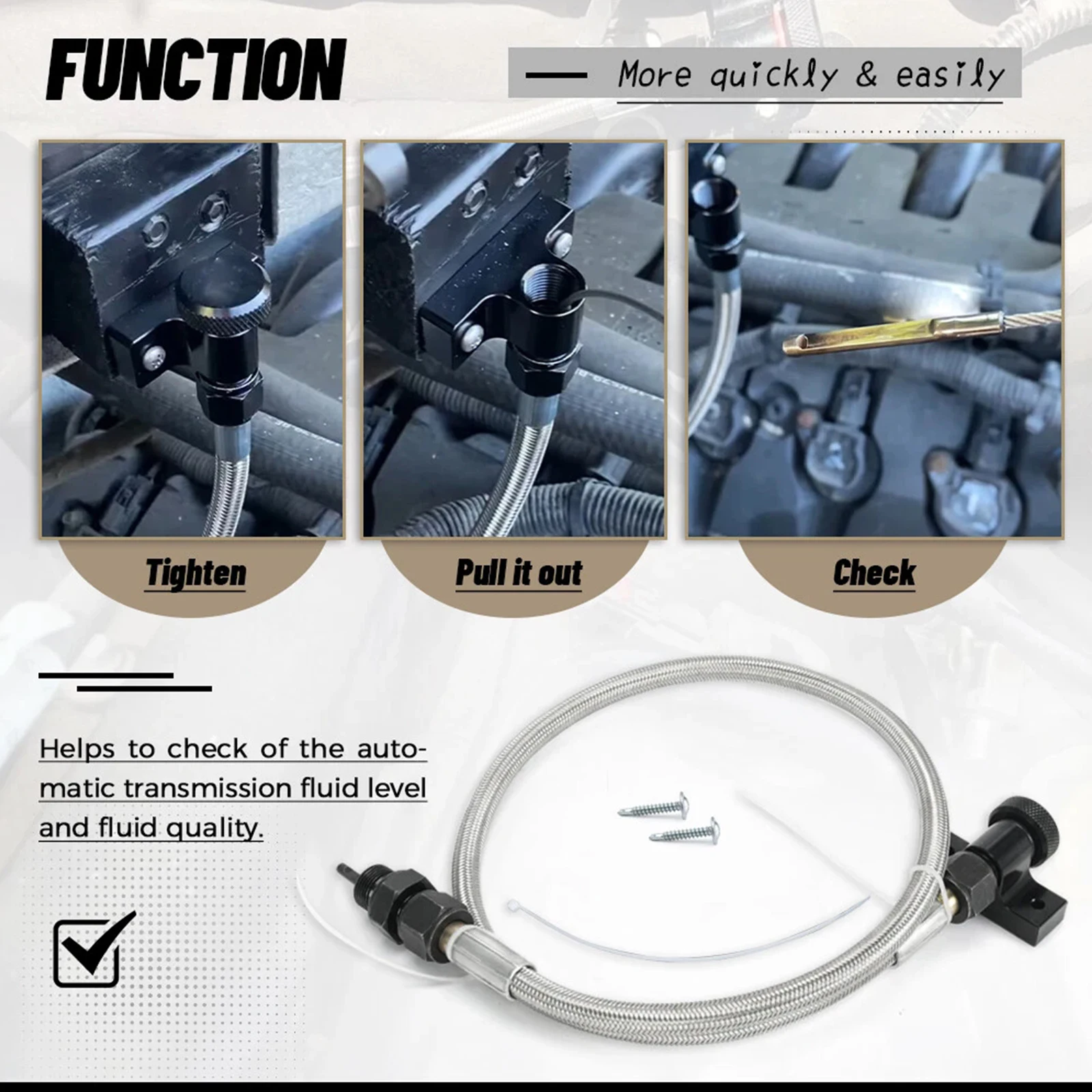 

22200 Transmission Dipstick Tube Tool Aluminum Braided Engine Oil Dipstick Transmission Dipstick for Ford F-150 10R80 6R80 4R75E