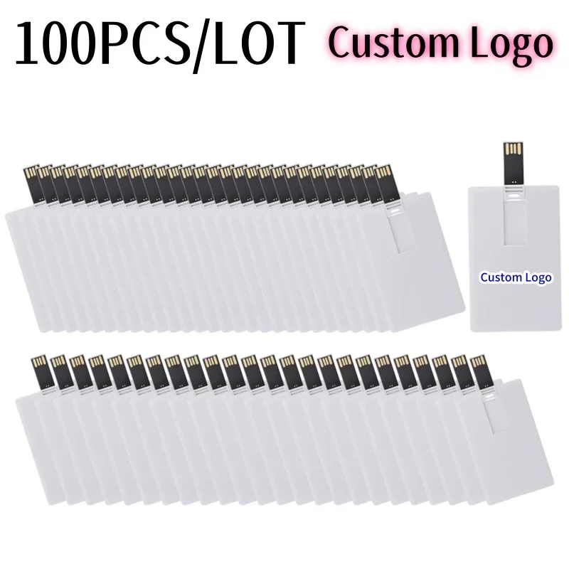 Hot sale 100Pcs credit card 2.0 model Flash Drive 16GB memory card 32GB 64GB Pendrive usb stick Pen Drive custom logo