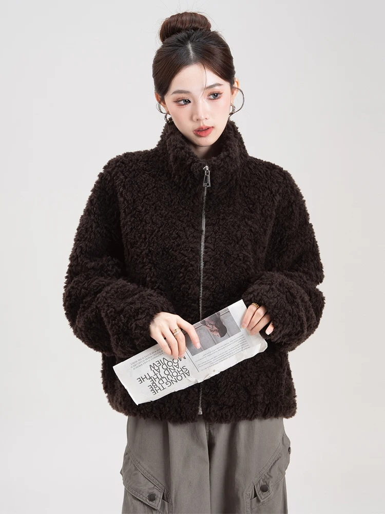 

Женское пальто из овчины с воротником-стойкой, размер, мех ягненка, взрывная внутренняя кожа и меховое зимнее новое поступление