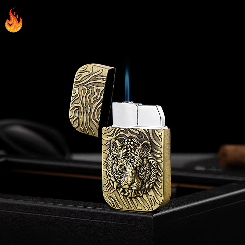 Inflatable Straight-in Lighter Niche Lightweight Flip-top Windproof Blue Flame Men's Smoking Tool Cigarette Lighter Smoking