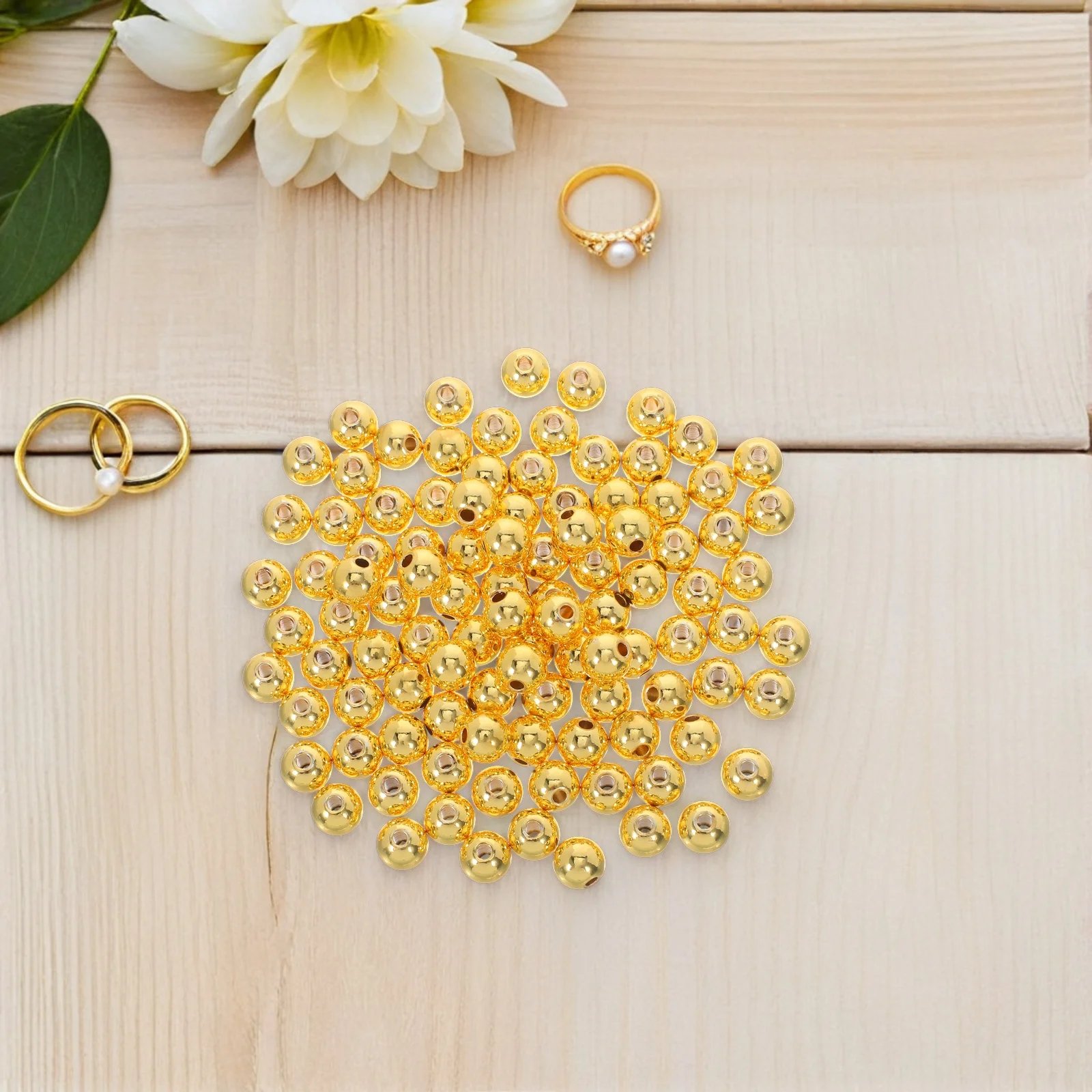 

100Pcs Round Golden Copper Beads Smooth Shiny Spacer Beads for DIY Jewelry Making Bracelets Necklaces Earrings Craft Charms