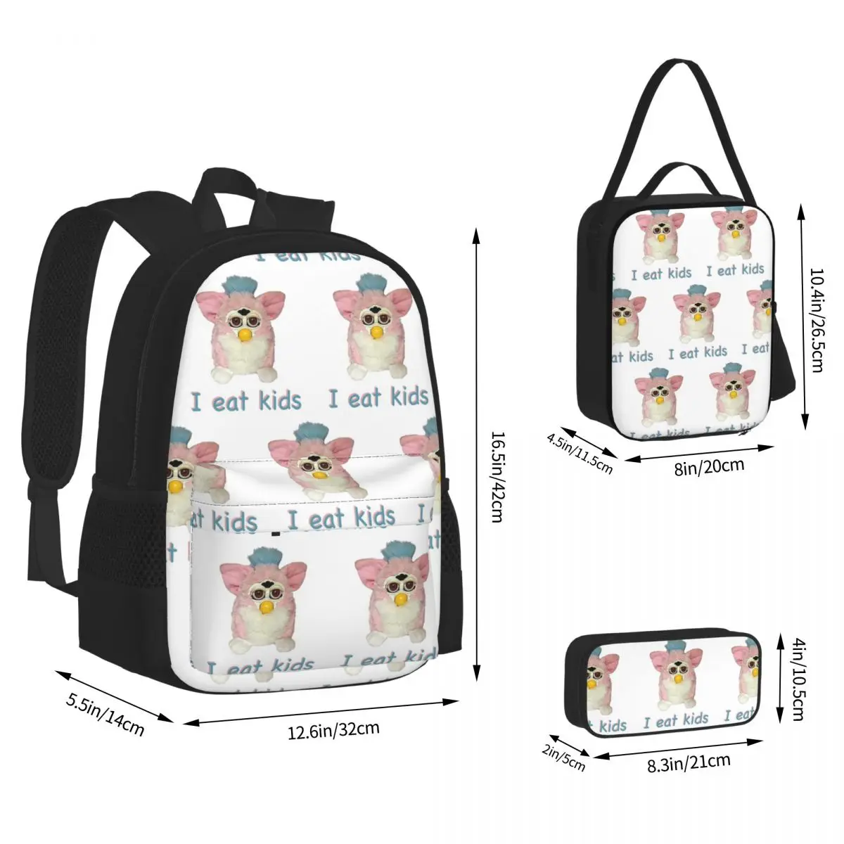 Furby I Eat Kids Backpacks Boys Girls Bookbag School Bags Kids Rucksack Lunch Bag Pen Bag Three-Piece Set