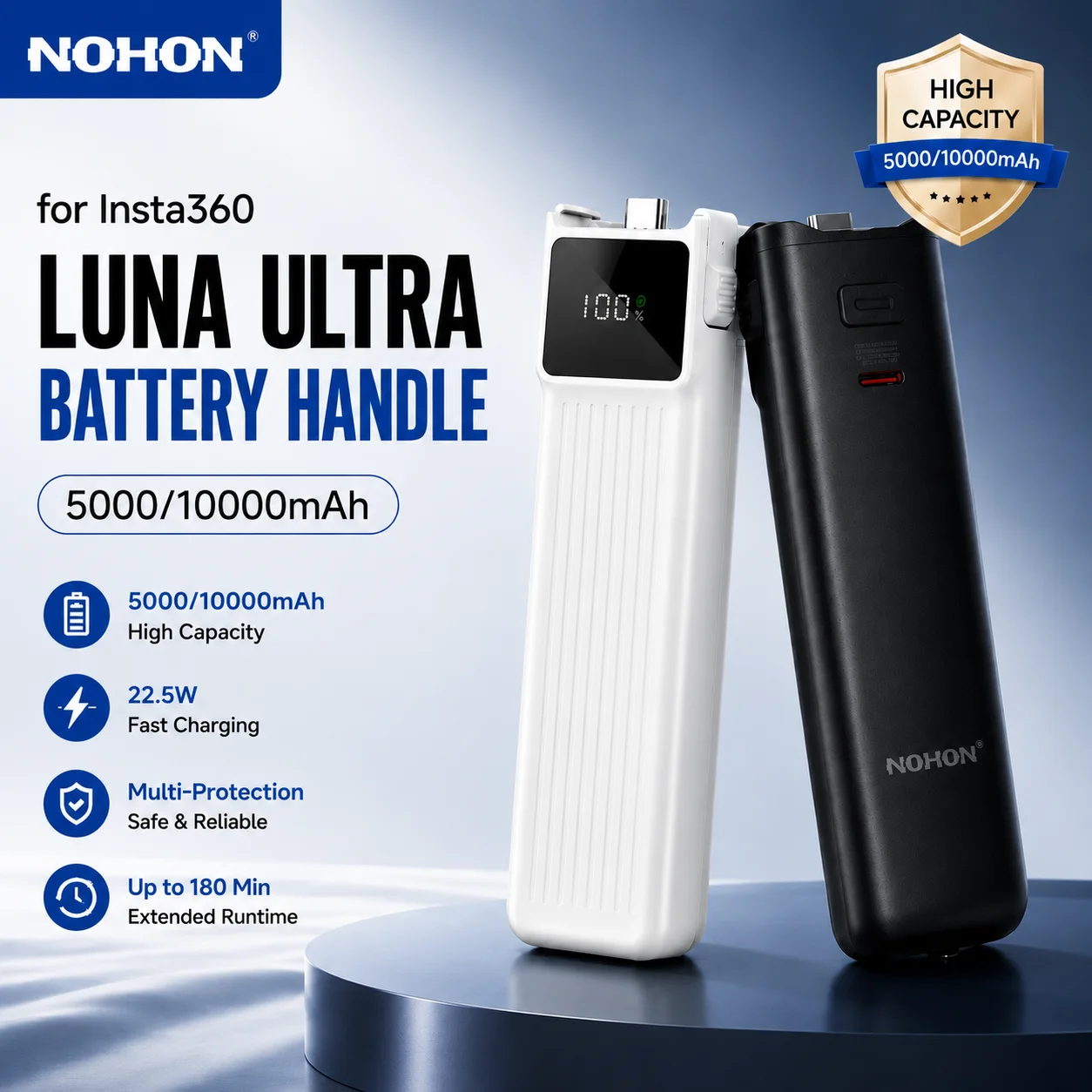 Nohon Insta360 Luna Ultra Battery Handle 5000/10000mAh Built-in Battery For Insta360 Luna Ultra Gimbal Vlog Camera