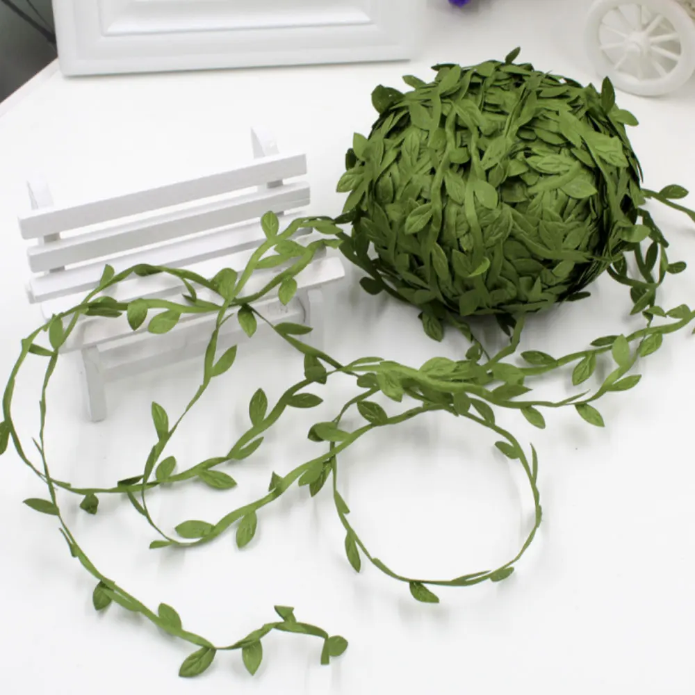 10 Meter Silk Leaf-Shaped Handmake Artificial Green Leaves for Wedding Decoration DIY Wreath Scrapbooking Craft Fake Flower Gift