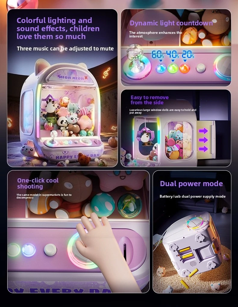 DIY Automatic Doll Machine Kids Coin Operated Play Game Mini Claw Catch Toys Crane Machines Music Doll for Christmas Gifts