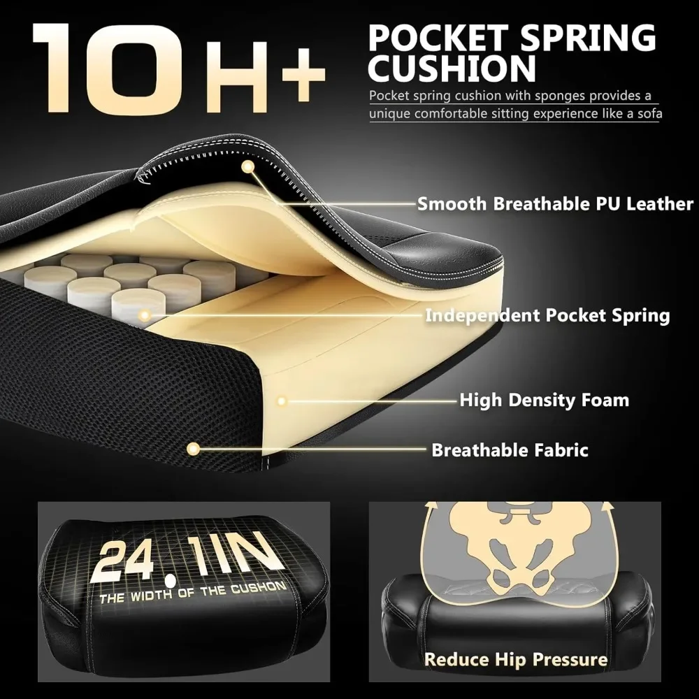 เก้าอี้สำนักงานขนาดใหญ่ 600 ปอนด์ รับน้ำหนักได้มาก พร้อมที่วางแขนแบบพลิกได้ 5 มิติ เก้าอี้สำนักงานขนาดใหญ่พิเศษพร้อมเบาะรองนั่งแบบสปริงพ็อกเก็ต