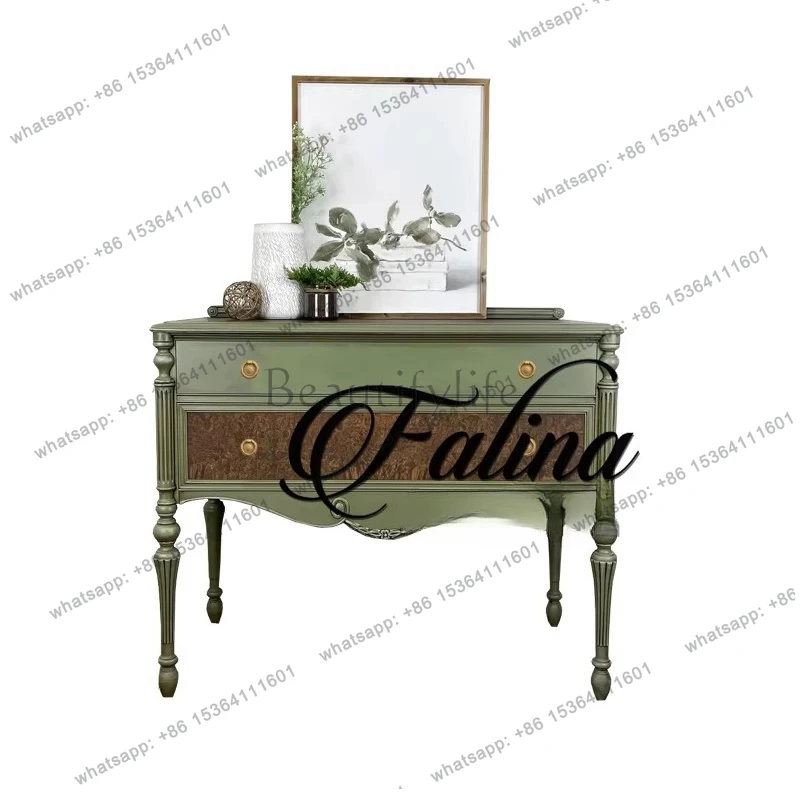 

French light luxury entrance cabinet Solid wood high-end living room entrance hall aisle decorative cabinet