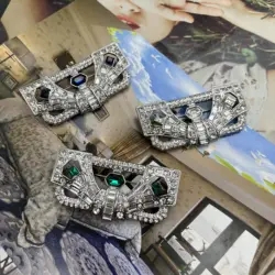 Rhinestone Brooche Green Blue White Crystal Geometric Pins For Women's Decoration Art Deco Jewelry