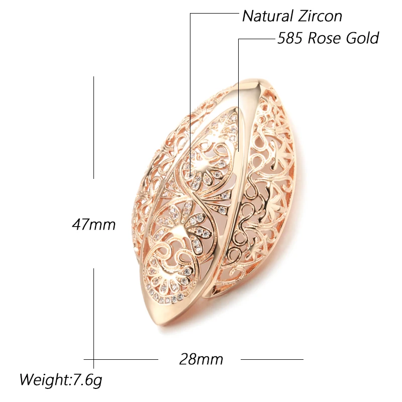 Kinel Unusual Hyperbole Hollow Flower Big Pendant for Women Fashion 585 Rose Gold Color Natural Zircon Necklaces Vintage Jewelry