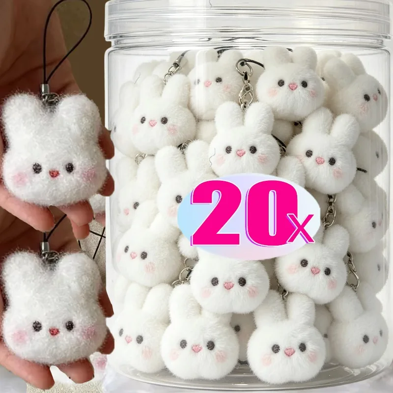 1-20 Stück Niedliche Weiße Plüsch-Hasen-Schlüsselanhänger für Handytasche Rucksackriemen Schlüsselketten Anhänger Deko Weiche Kawaii Plüsch-Kaninchen Geschenke