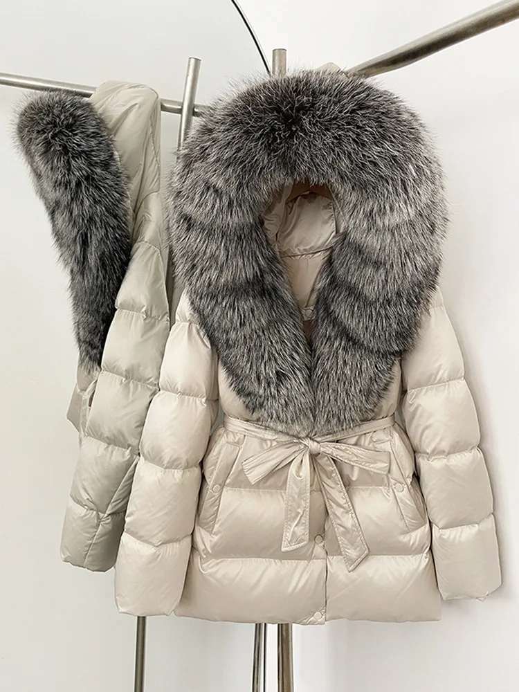 ZMEENNA Women's Winter Puffer Jacket With Removable Faux Fur Collar And Belted Waist Warm Hooded Down Coat Chic ZM3795