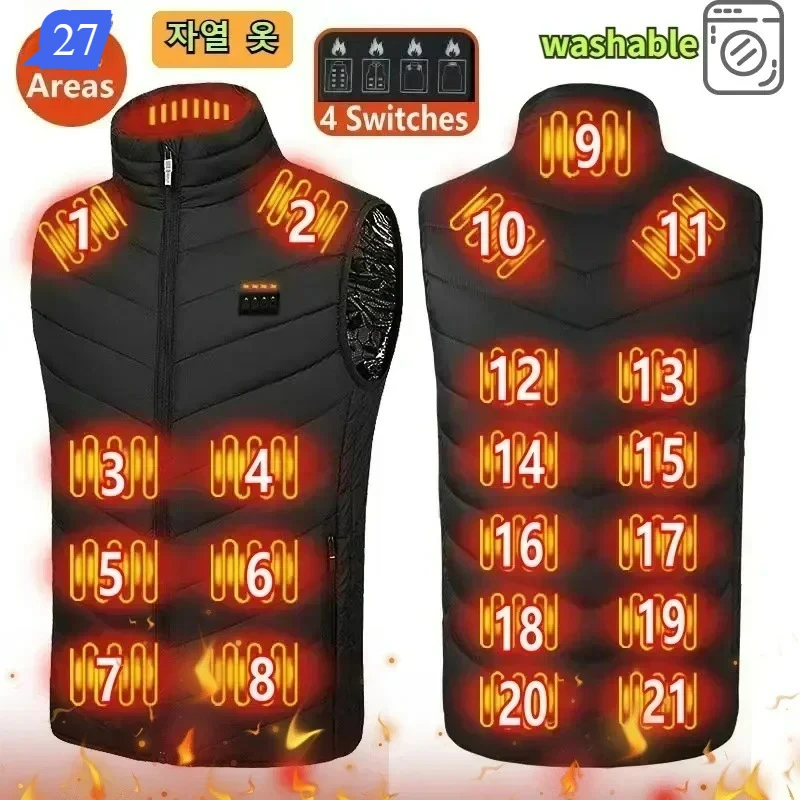 

Mens Winter 27 Zone Heating Vest Jacket USB Smart Electric Sleeveless Jacket Self-heating Clothes Womens Ski Warm Padded Coat