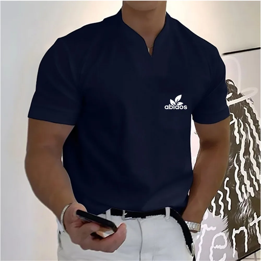 2023New Pattern Summer Men\'s Short-Sleeved Cotton Casual Men\'s T-shirt V-neck Shirt Male Breathable Polo Shirts S-5XL